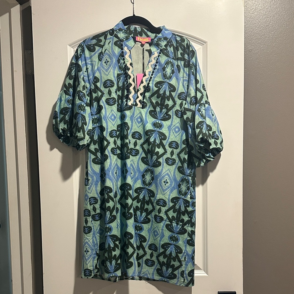 THML  Blue and Green Patterned Dress